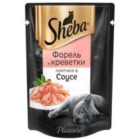 Sheba Pleasure для взрослых кошек Ломтики в соусе, Форель и креветки, 85г