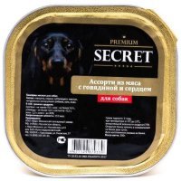 Secret Premium Консервы для собак мясное ассорти Говядина и сердце 300г (ламистр)