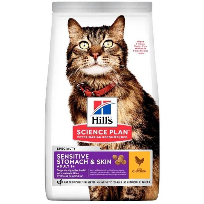 Корм Hill's Science Plan сухой корм для кошек с чувствительным пищеварением и кожей, с курицей, Sensitive Stomach & Skin
