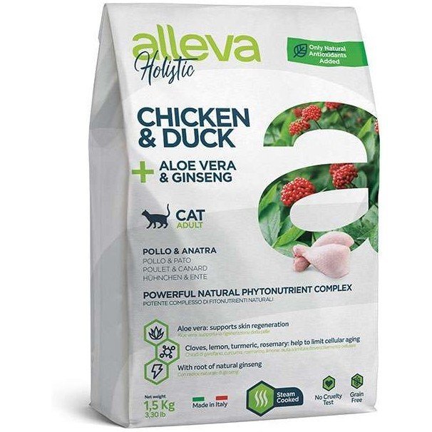 Alleva Holistic Chicken&Duck + Aloe vera&Ginseng для кошек с курицей и уткой, алое вера и женьшенем