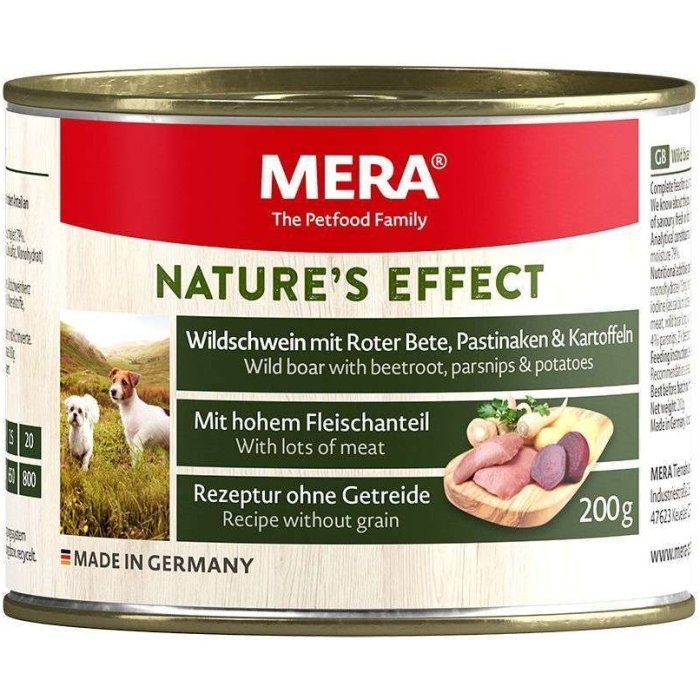 Влажный корм для собак  Mera Nature's Effect Nassfutter Wildschwein & Kartoffel для собак с кабаном, свеклой, пастернаком и картофелем, 200г