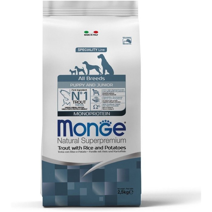 Monge Dog Speciality Line Monoprotein для щенков всех пород Форель с рисом и картофелем
