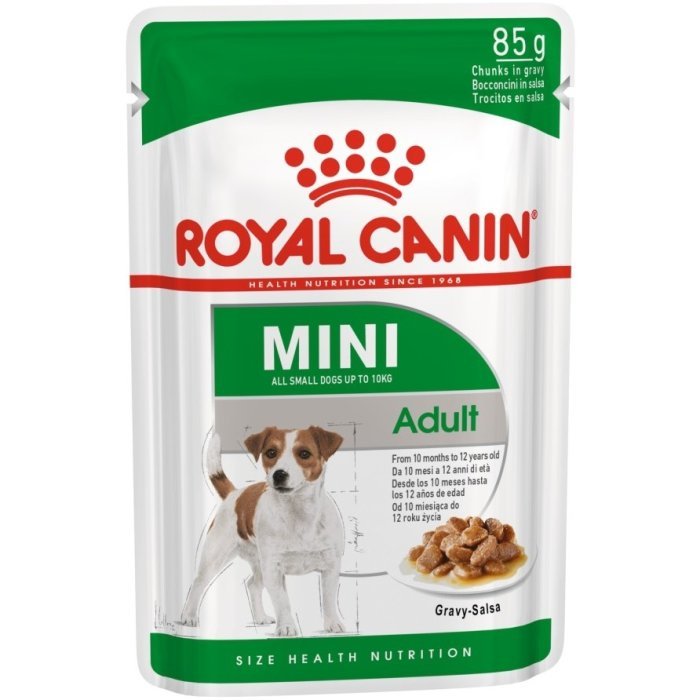 Влажный корм Royal Canin для взрослых собак малых пород: до 10 кг, 10 мес. - 8 лет, Мини Эдалт (соус)