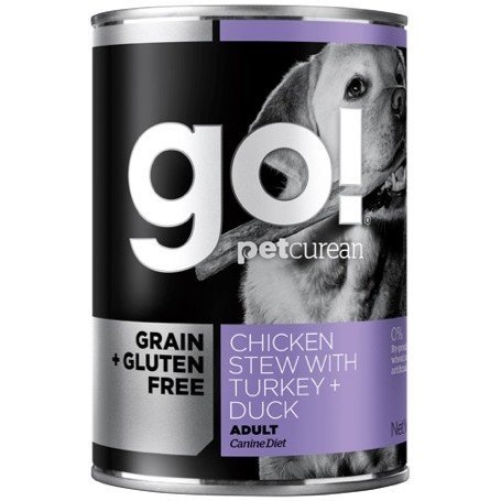 GO! Консервы беззерновые с тушеной курицей, индейкой и мясом утки для собак, Grain Free Chicken Stew with Turkey + Duck DF
