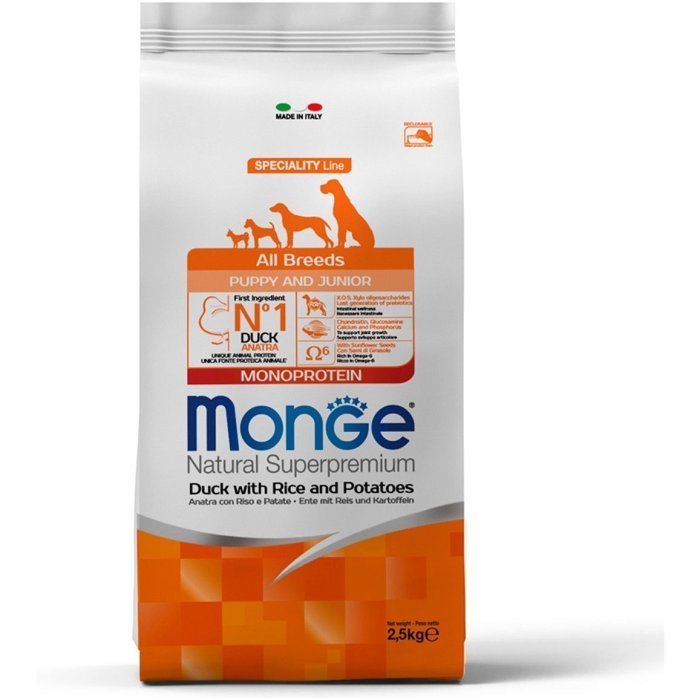 Monge Dog Speciality Line Monoprotein для щенков всех пород Утка с рисом и картофелем