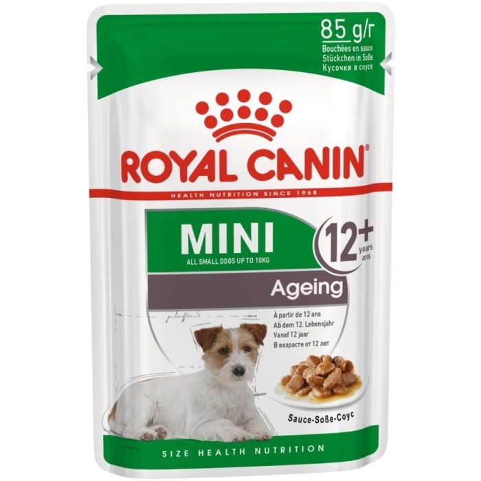 Влажный корм Royal Canin для пожилых собак малых пород: до 10 кг, старше 8 лет, Мини Эйджинг 12+ (соус)