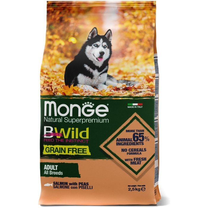 Monge Dog BWild GRAIN FREE беззерновой корм из лосося и гороха для взрослых собак всех пород