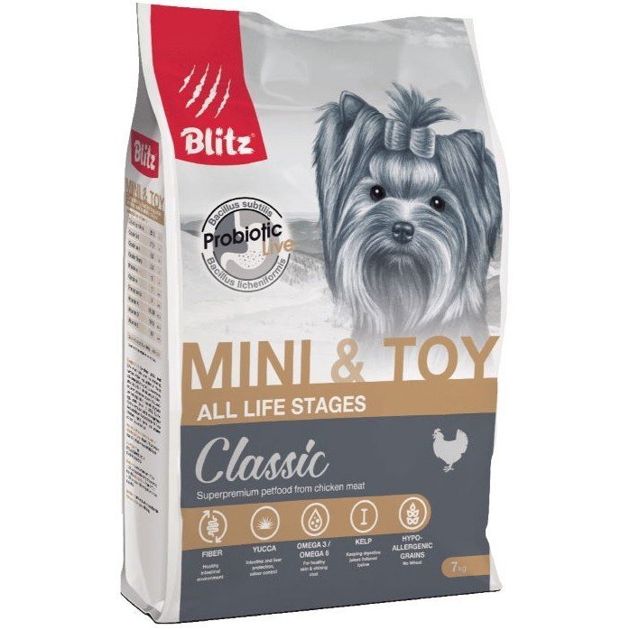 Blitz Classic корм для собак мелких и миниатюрных пород всех возрастов, Курица и рис