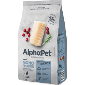 Alphapet Superpremium Monoprotein корм для взрослых кошек из белой рыбы