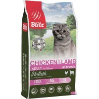 Blitz Holistic низкозерновой корм для взрослых кошек, Курица и ягнёнок