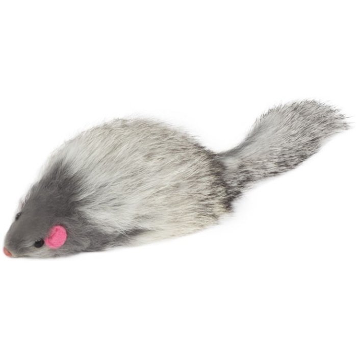 Игрушка для кошек Мышь серая меховая с пищалкой, 9 - 10 см.