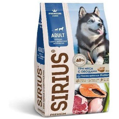 Сириус корм для собак активных пород Три мяса с овощами