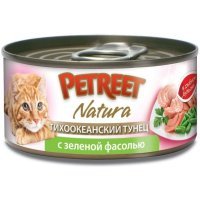 Petreet консервы для кошек кусочки тихоокеанского тунца с зеленой фасолью в рыбном бульоне 70 г