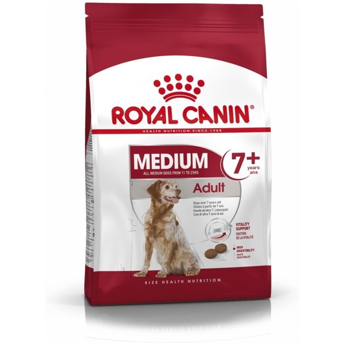 Корм Royal Canin для пожилых собак средних размеров: 11-25 кг, 7-10 лет, МЕДИУМ ЭДАЛТ 7+