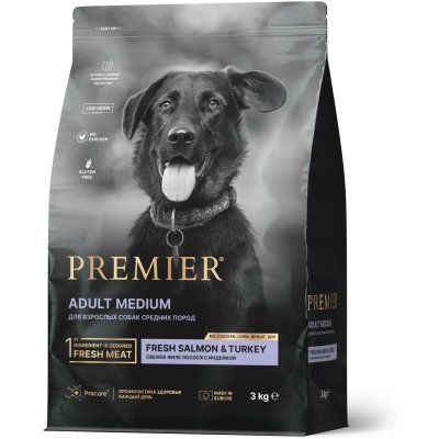 Premier Dog ADULT Medium корм для собак средних пород Свежее филе Лосося с Индейкой