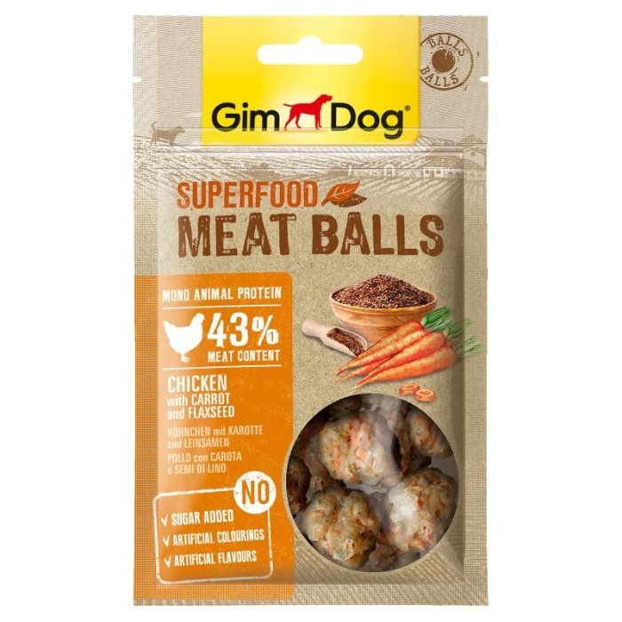GimDog "Мясные шарики" для собак лакомство из курицы с морковью и семенами льна