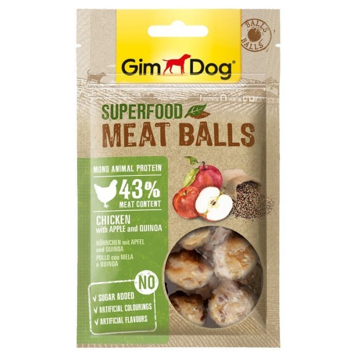 GimDog "Мясные шарики" лакомство из курицы с яблоком и киноа для собак