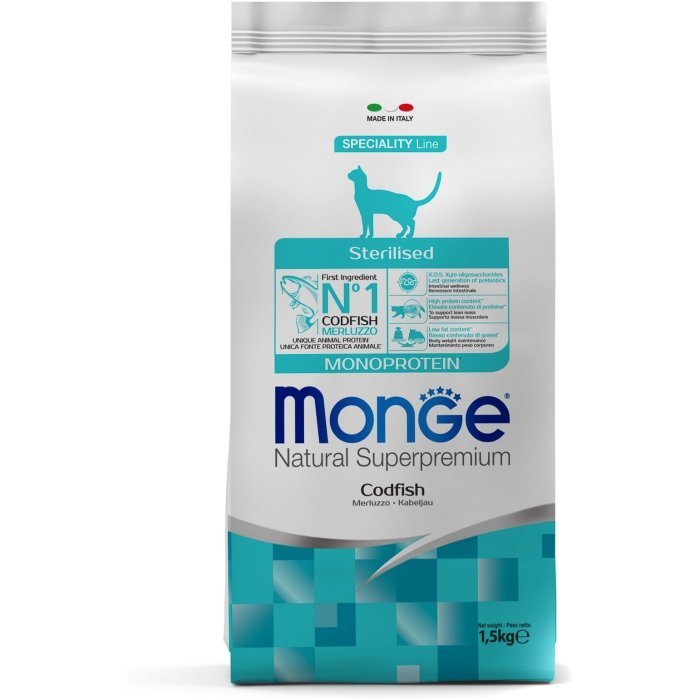 Сухой корм Monge Cat Speciality Line Monoprotein Sterilised для стерилизованных кошек, из трески